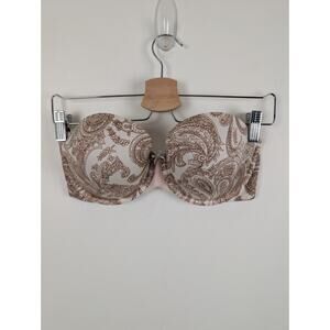 Victoria's Secret 34DD Lined Strapless Bra White Tan Paisley Padded *No Straps*